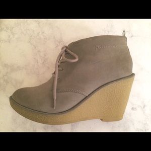 Gray lace-up booties